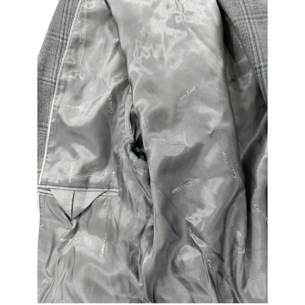 Calvin Klein Blazer Men 40R Gray Multi Plaid 70% Wool Slim Fit - Picture 7 of 10